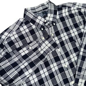 Polo Ralph Lauren Blake Shirt Large Navy Blue White Long Sleeve Plaid Button Up